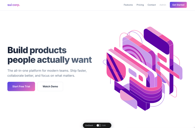 シードデータ反映後のマーケティングページ