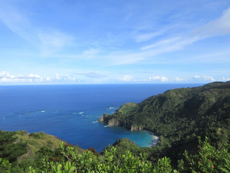 初寝浦展望台から見下ろした初寝浦海岸