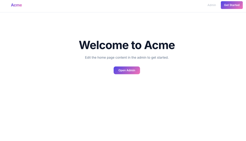 初期状態のマーケティングページ